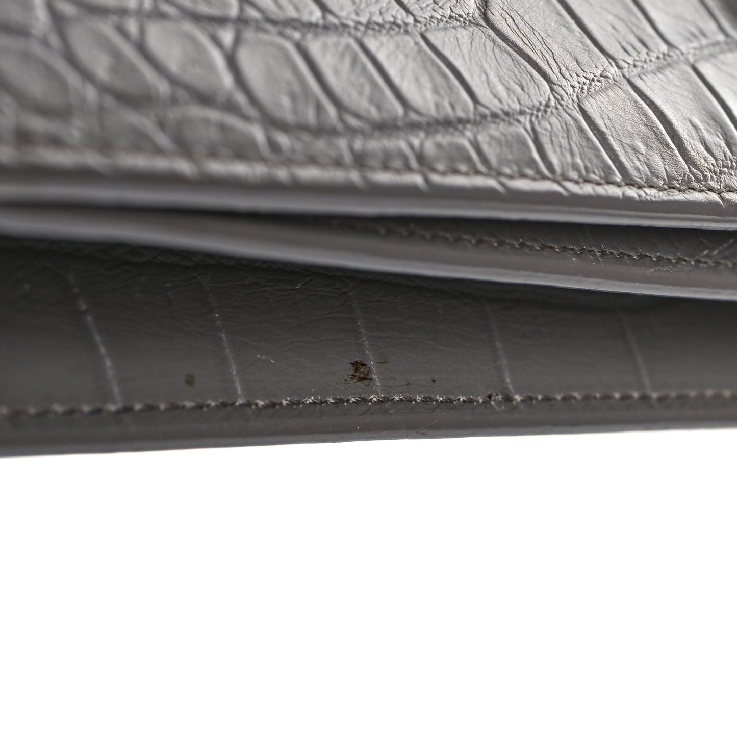 Croc Embossed Calfskin Classic Kate Monogram Clutch Fog