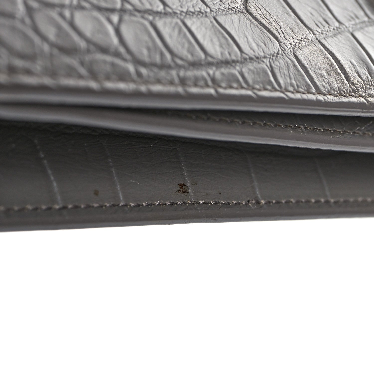 Saint Laurent Croc Embossed Calfskin Classic Kate Monogram Clutch Fog 10 of 10