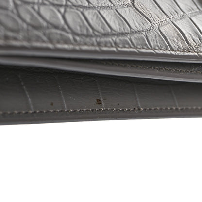 Saint Laurent Croc Embossed Calfskin Classic Kate Monogram Clutch Fog 10 of 10
