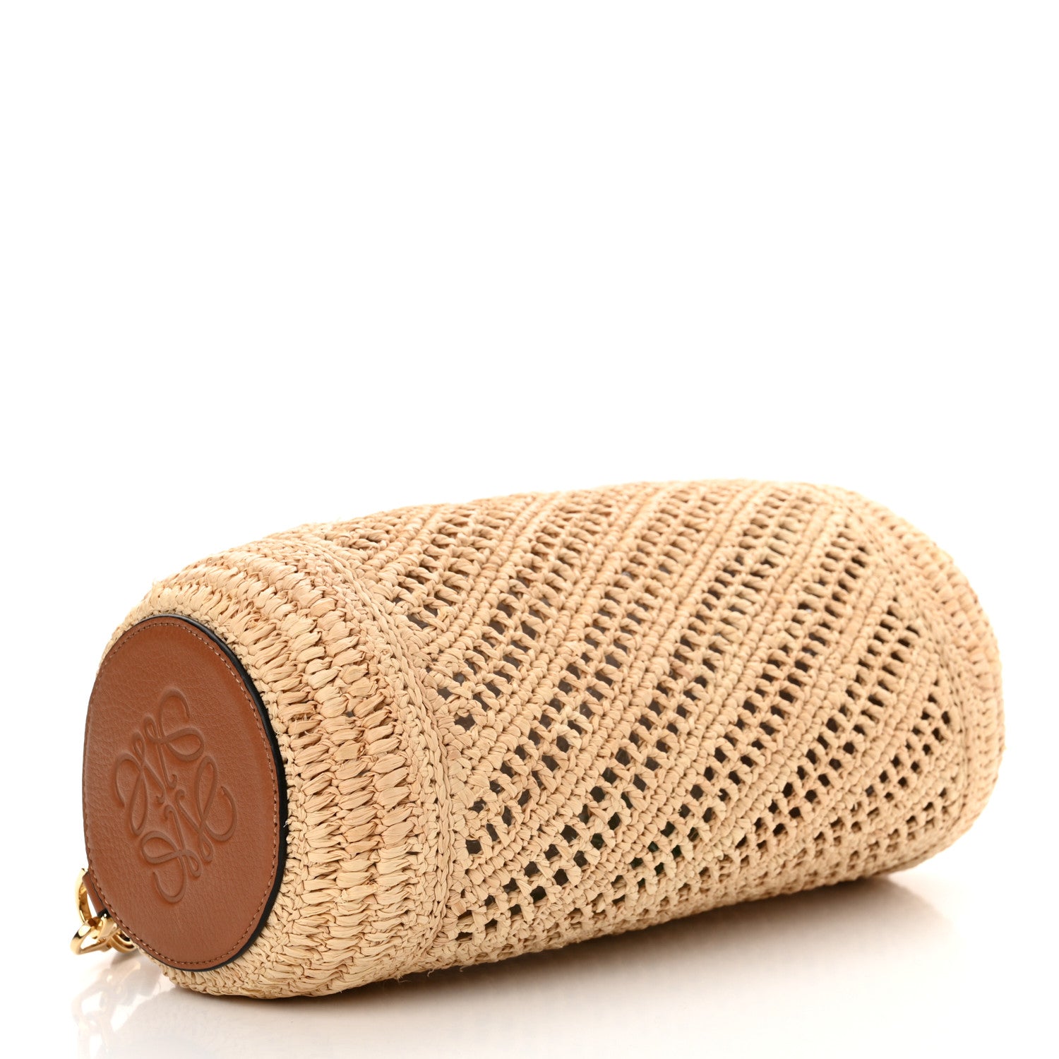 Loewe Raffia Calfskin Paula's Ibiza Bracelet Pouch Natural Tan