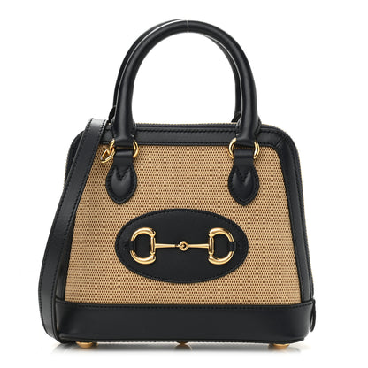 Gucci Vintage Rice Canvas Plutone Calfskin Mini Horsebit 1955 Top Handle Bag Beige Black 1 of 10