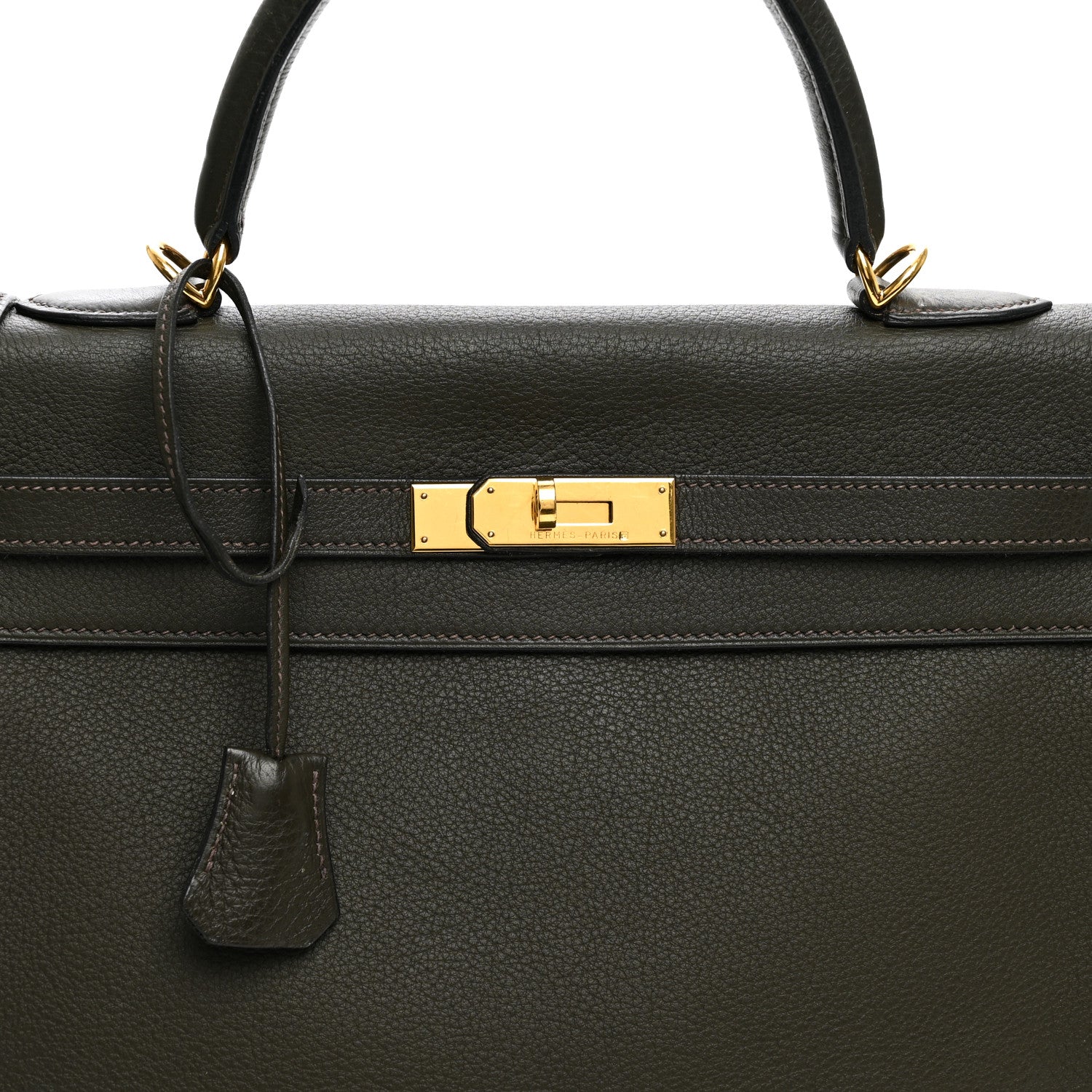 Hermes Vache Liegee Kelly Retourne 35 Vert Bronze 8 of 20