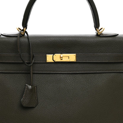 Hermes Vache Liegee Kelly Retourne 35 Vert Bronze 8 of 20