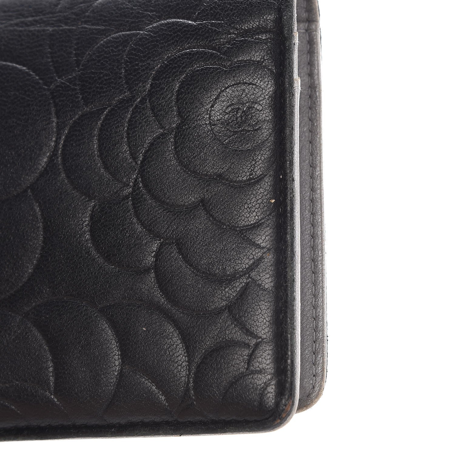 Chanel Lambskin Camellia Embossed Yen Wallet Black 13 of 15