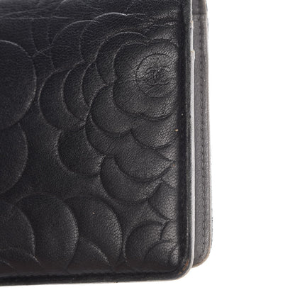 Chanel Lambskin Camellia Embossed Yen Wallet Black 13 of 15