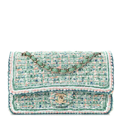 Chanel Tweed Quilted Medium Double Flap Green White Blue Orange 1 of 9