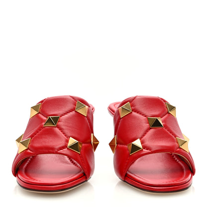 Valentino Garavani Nappa Quilted Roman Stud 65mm Slide Sandals 37.5 Red 3 of 7