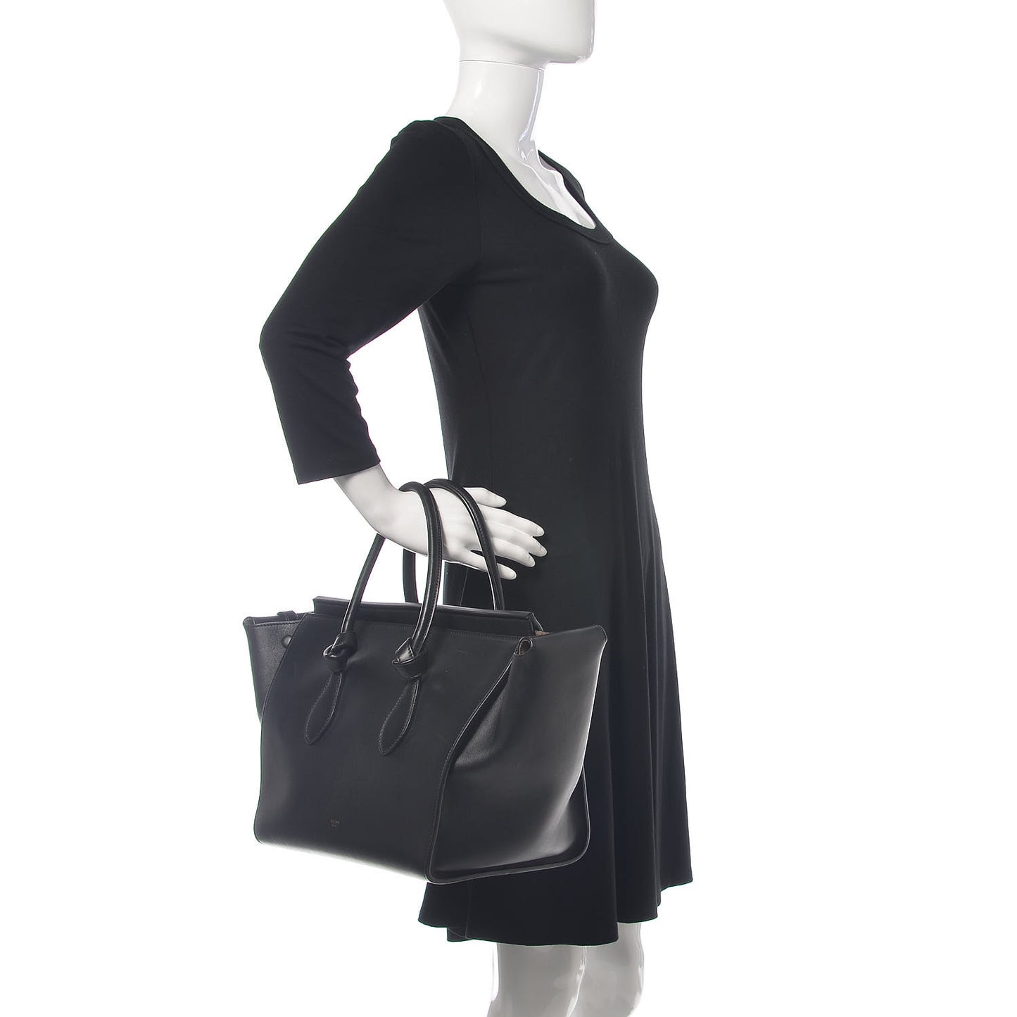 Smooth Calfskin Small Tie Knot Tote Black