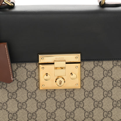 Gucci GG Supreme Monogram Calfskin Small Padlock Top Handle Bag Beige Black Cuir 8 of 10