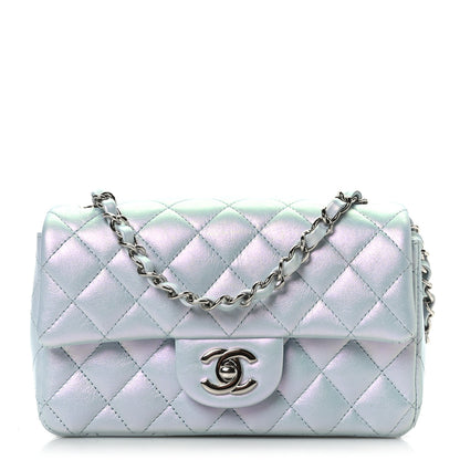 Chanel Iridescent Calfskin Quilted Mini Rectangular Flap Light Blue 1 of 9