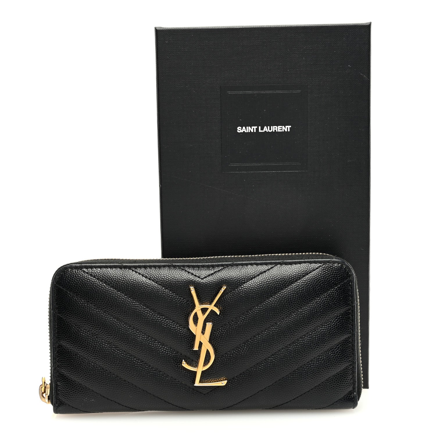 Saint Laurent Grain De Poudre Matelasse Chevron Monogram Zip Around Wallet Black 7 of 7