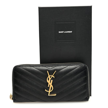 Saint Laurent Grain De Poudre Matelasse Chevron Monogram Zip Around Wallet Black 7 of 7
