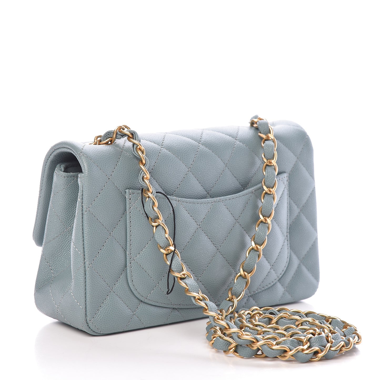 Iridescent Caviar Quilted Mini Rectangular Flap Light Blue
