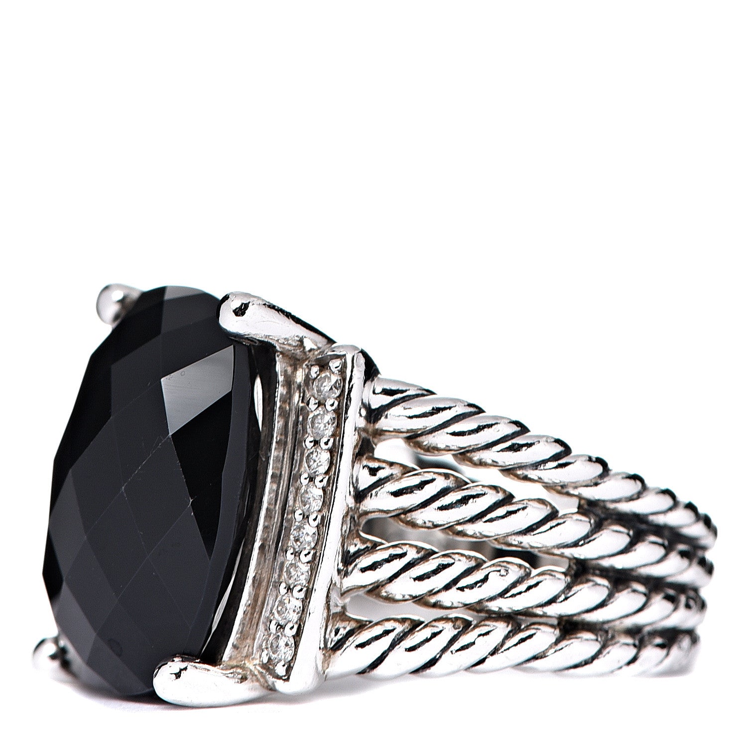 David Yurman Sterling Silver Diamond Black Onyx 16mm Wheaton Ring 54 6.75 2 of 4