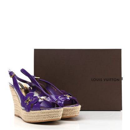 Louis Vuitton Patent Open Toe Espadrille Wedges 37 Purple 10 of 10
