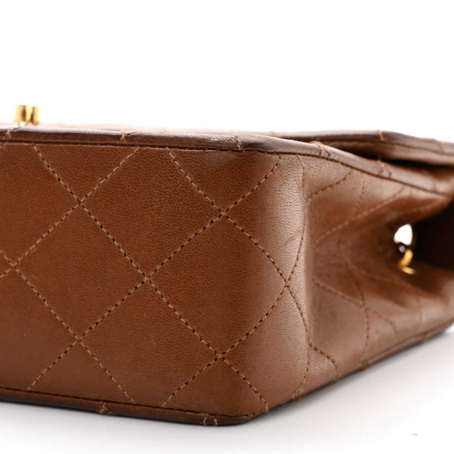 Lambskin Quilted Small Single Flap Brown