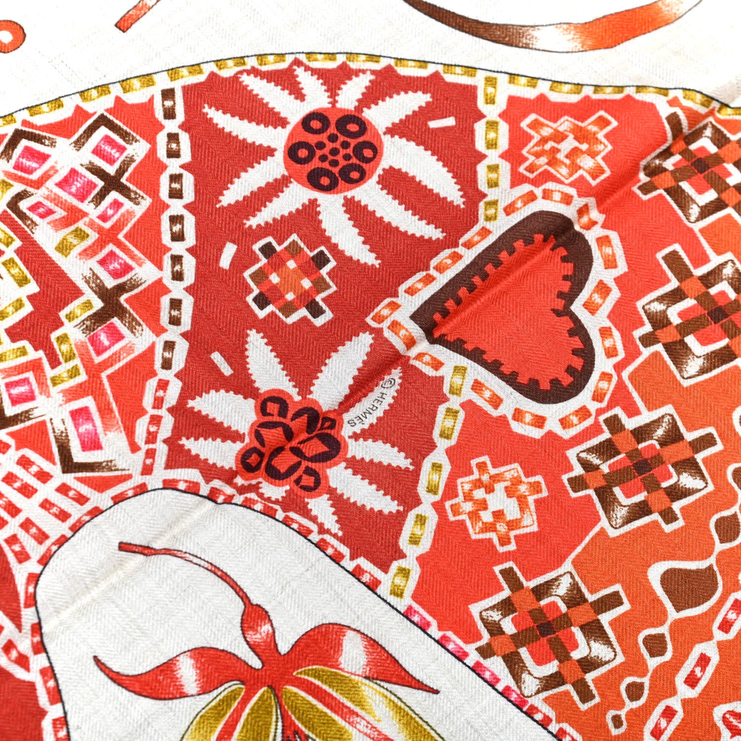 Hermes Cashmere Silk En Attendant Ulysse Shawl 140 Naturel Orange Brun 4 of 5