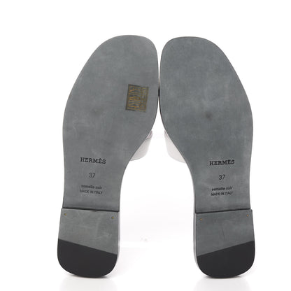 Hermes Box Calfskin Oran Sandals 37 White Bois De Rose 5 of 9