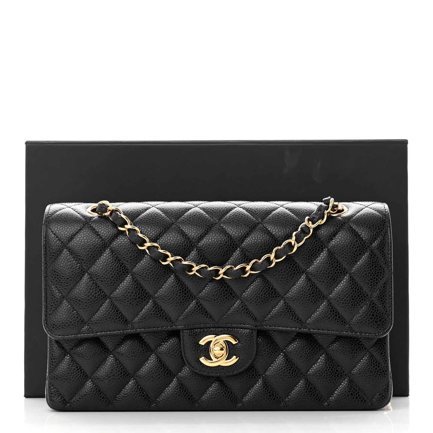 Caviar Quilted Medium Double Flap Black
