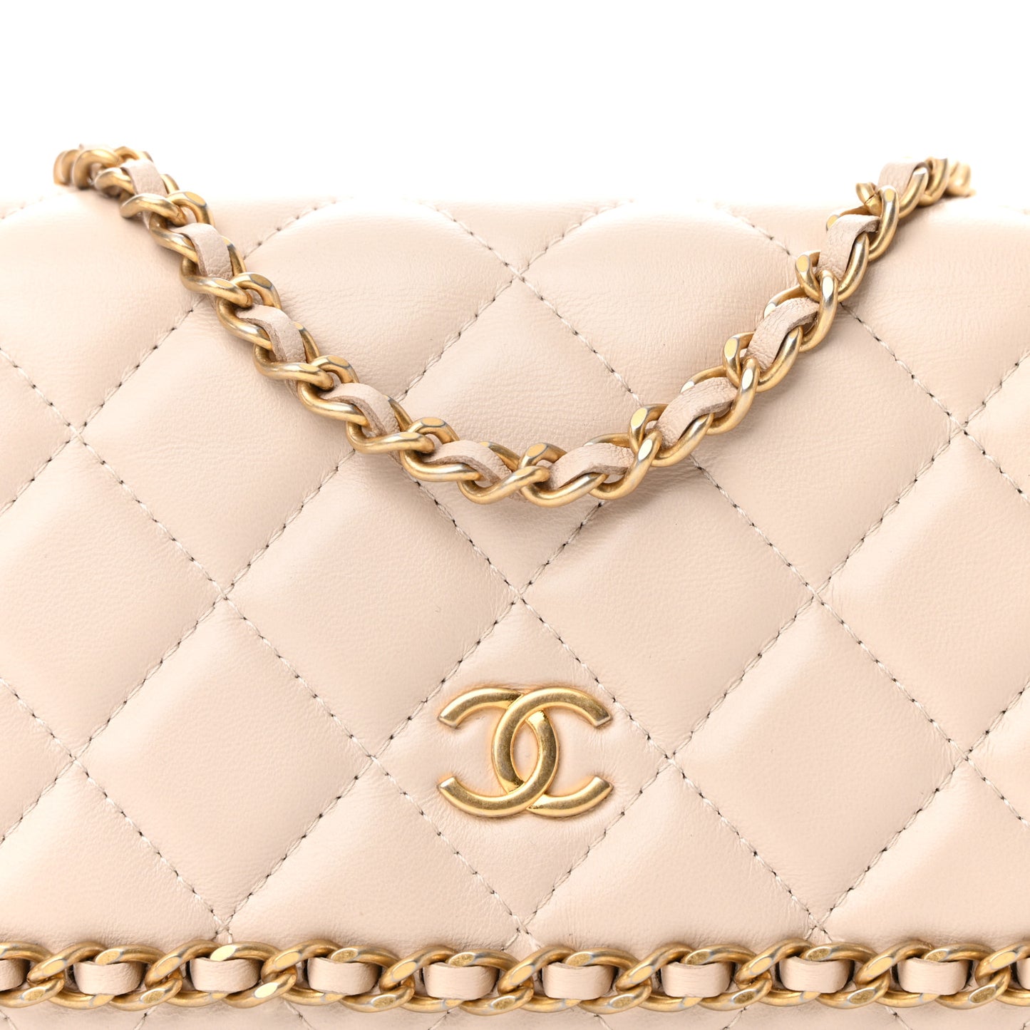 Lambskin Quilted Chain Around Wallet On Chain WOC Beige