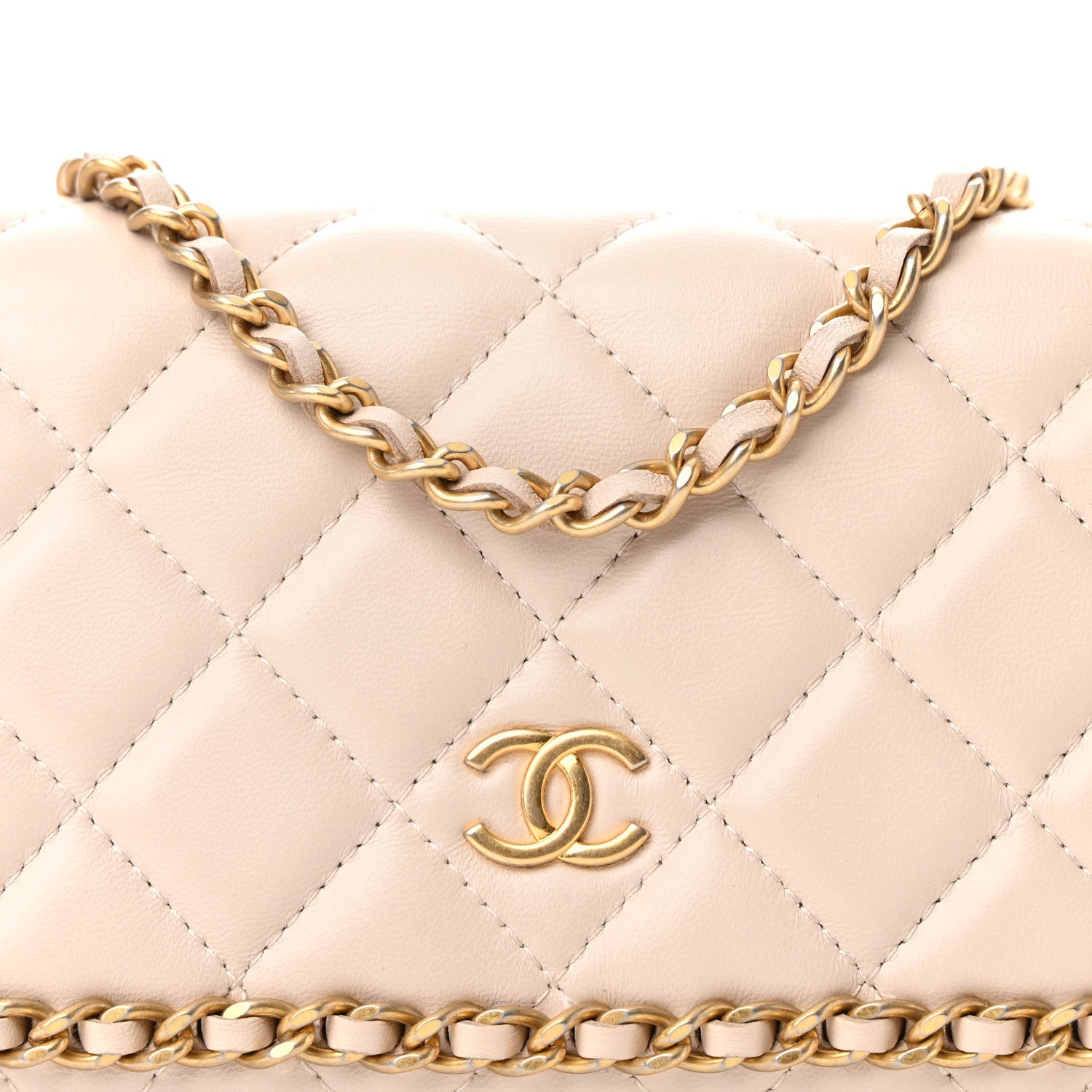 Chanel Lambskin Quilted Chain Around Wallet On Chain WOC Beige 9 of 13
