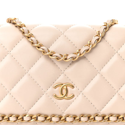 Chanel Lambskin Quilted Chain Around Wallet On Chain WOC Beige 9 of 13