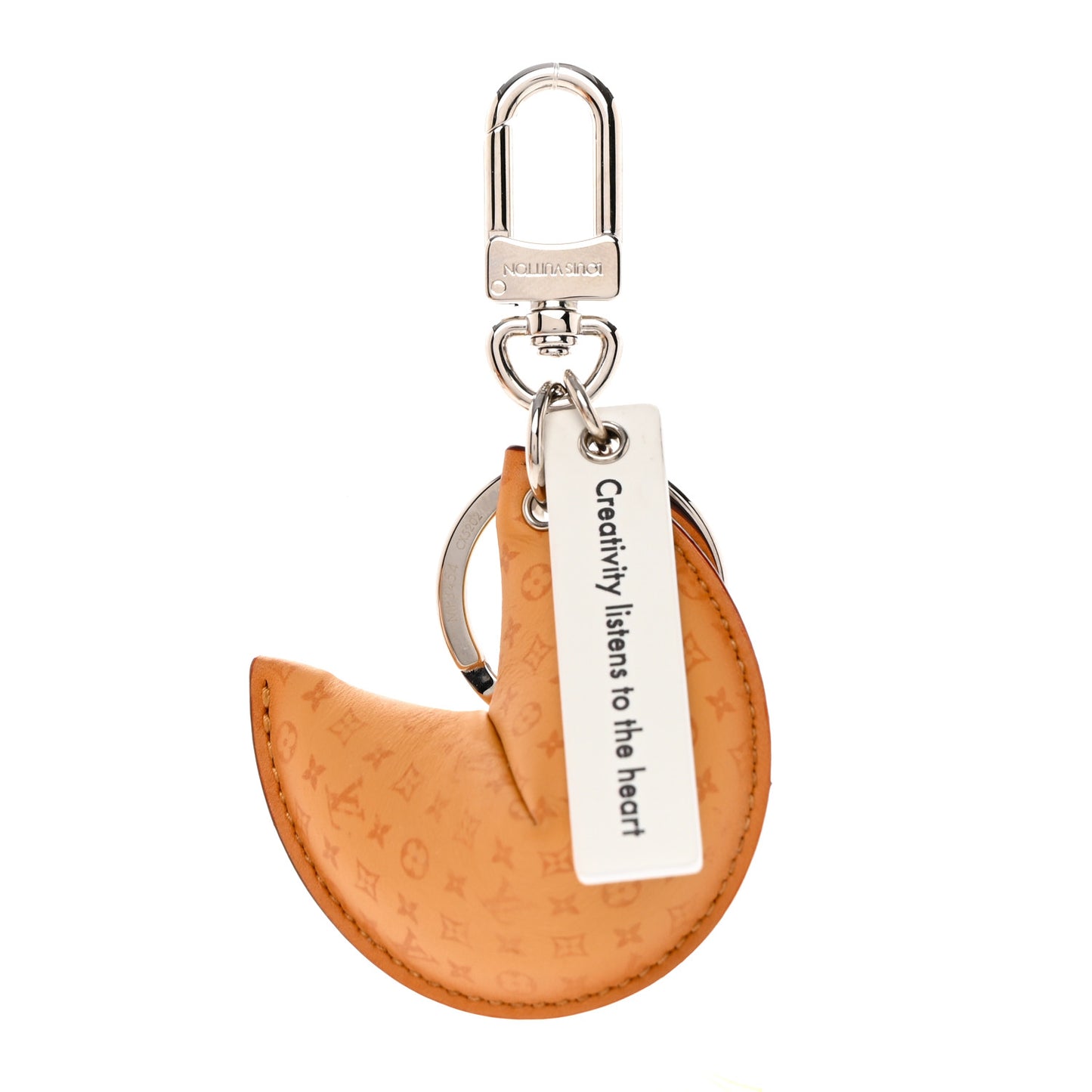 Calfskin Monogram Printed LV Fortune Cookie Bag Charm Key Holder Brown
