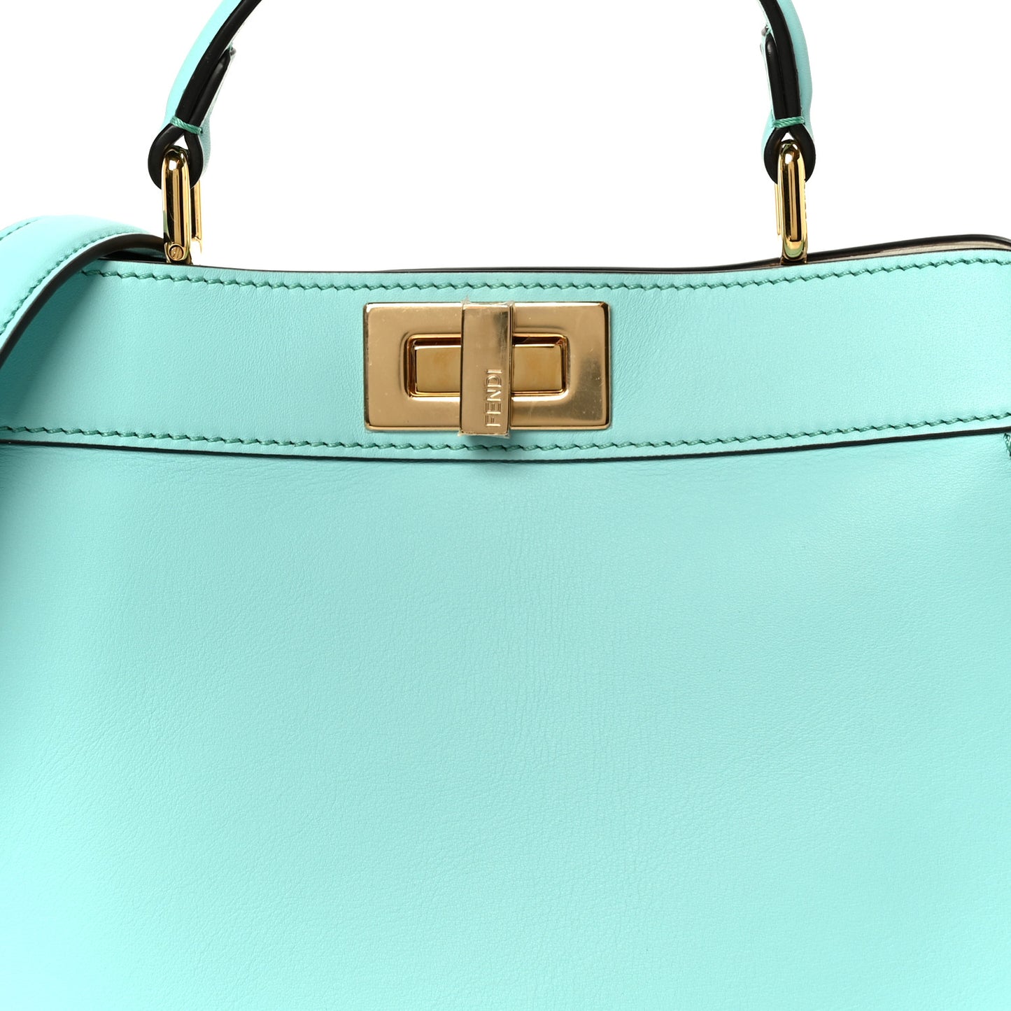Vitello Seta Shiny Nappa Small Peekaboo I SEE U Satchel Spring Turquoise White