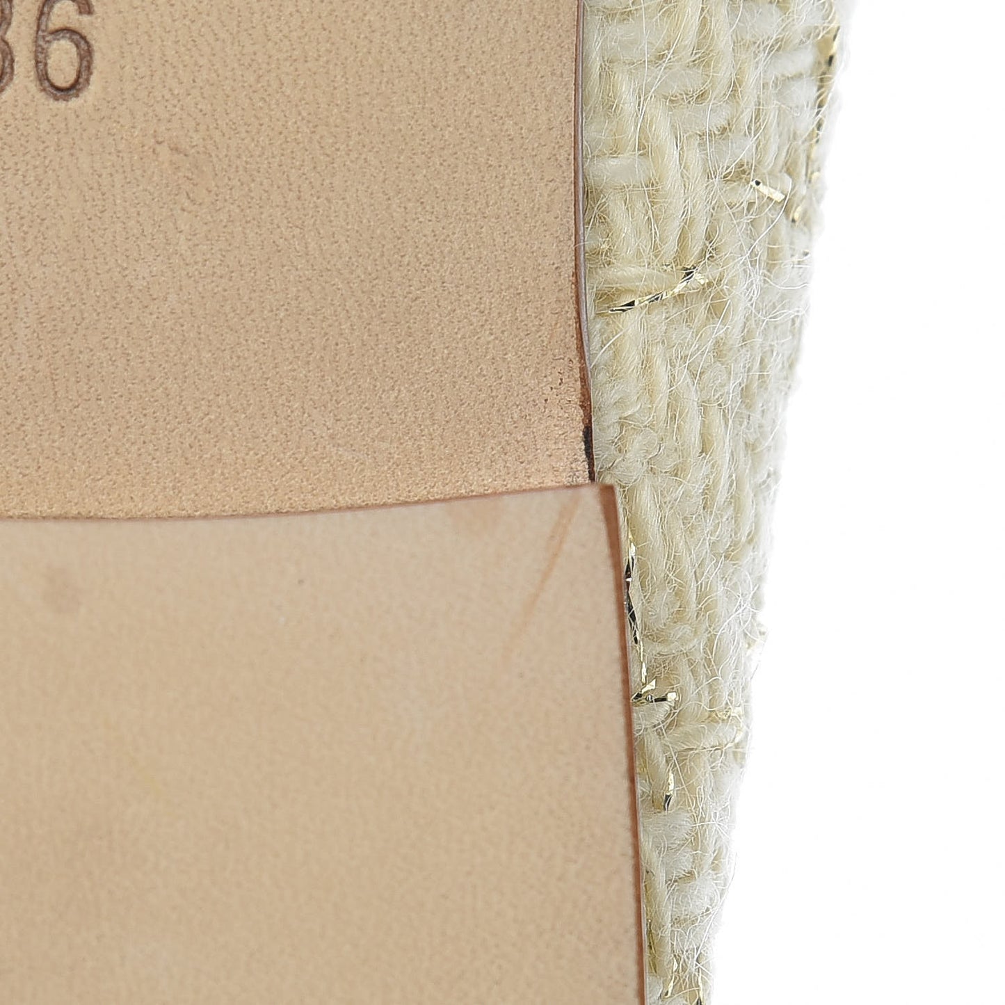 Tweed Metallic Lambskin CC Cap Toe Ballerina Flats 36 Beige Gold