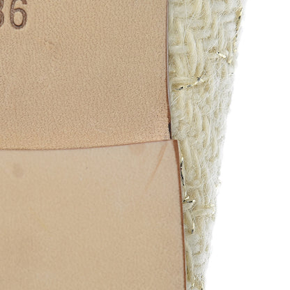 Chanel Tweed Metallic Lambskin CC Cap Toe Ballerina Flats 36 Beige Gold 8 of 10