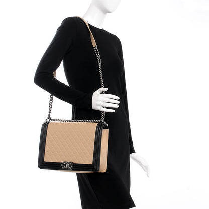 Chanel Lambskin Quilted Large Boy Flap Beige Black 2 of 11