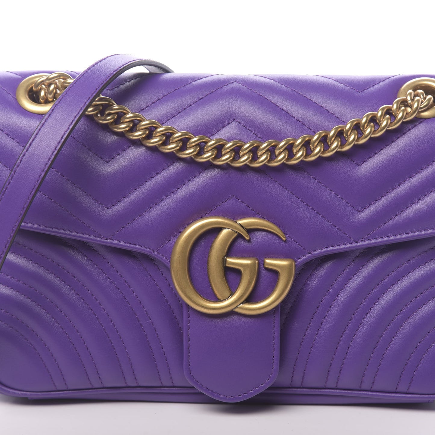 Calfskin Matelasse Small GG Marmont Shoulder Bag Shine Purple
