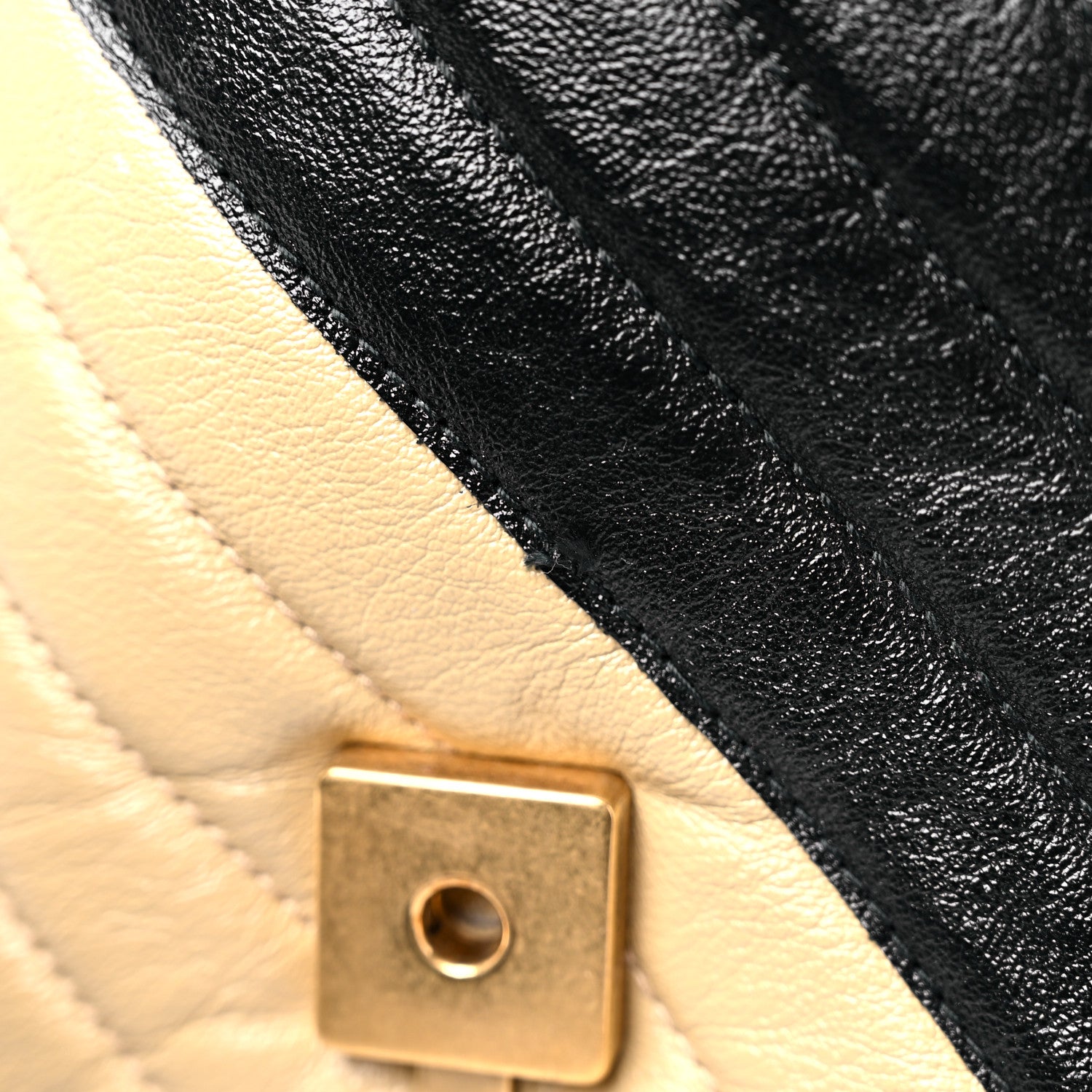 Gucci Vintage Effect Calfskin Matelasse Diagonal Striped Small Torchon GG Marmont Shoulder Bag Black Beige 11 of 11