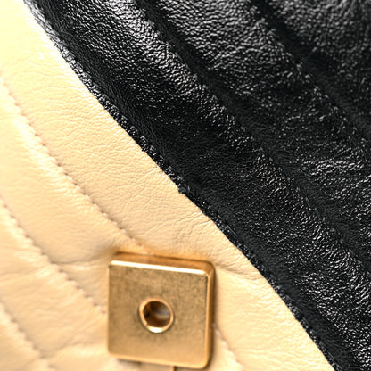 Gucci Vintage Effect Calfskin Matelasse Diagonal Striped Small Torchon GG Marmont Shoulder Bag Black Beige 11 of 11