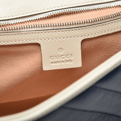 Gucci Vintage Effect Calfskin Matelasse Diagonal Small Torchon GG Marmont Shoulder Bag Blue Agata Mystic White 8 of 10