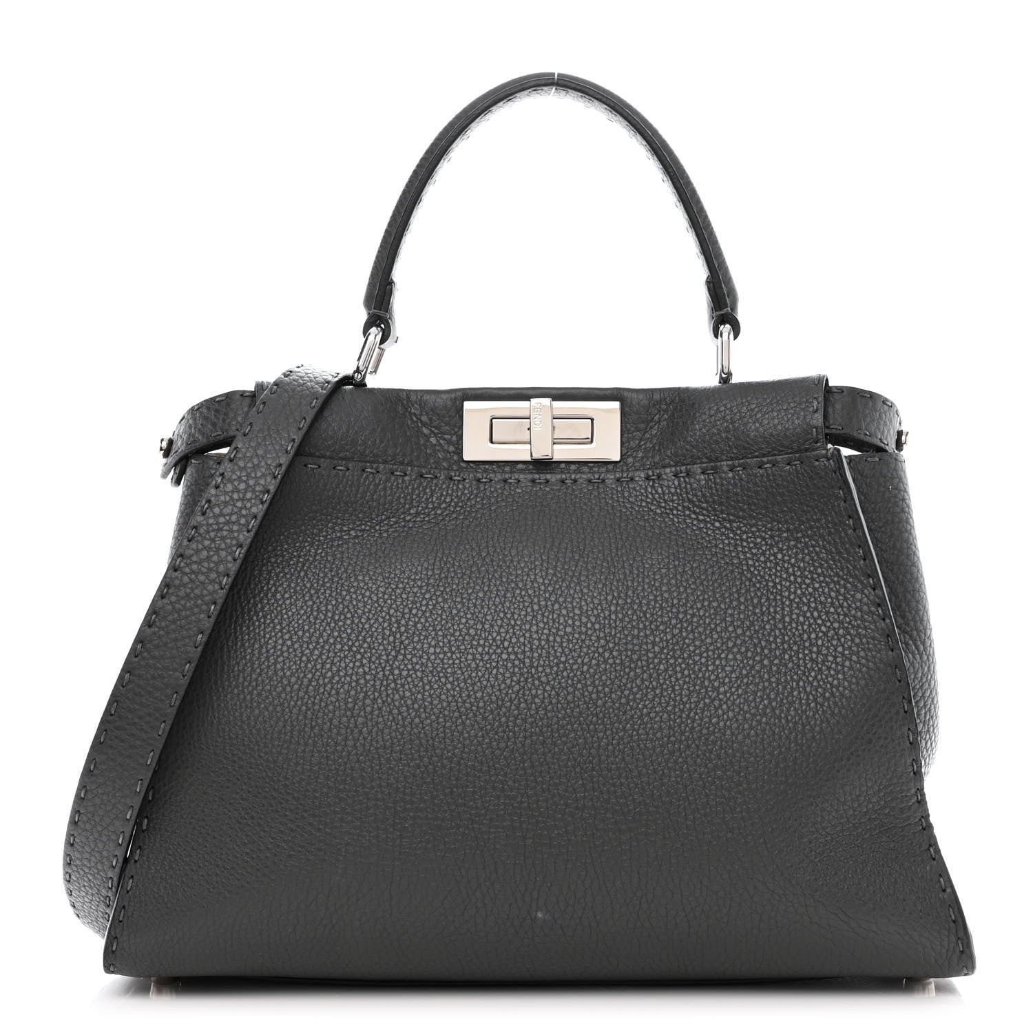 Fendi Cuoio Romano Selleria Bi-Color Medium Peekaboo Iconic Satchel Asfalto Latte 1 of 11