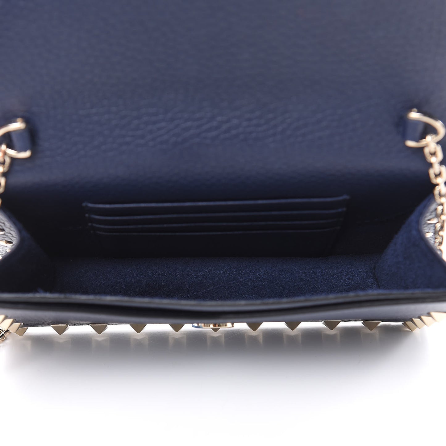 Pebbled Calfskin Rockstud Envelope Wallet on Chain Pure Blue