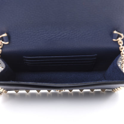 Valentino Garavani Pebbled Calfskin Rockstud Envelope Wallet on Chain Pure Blue 5 of 9