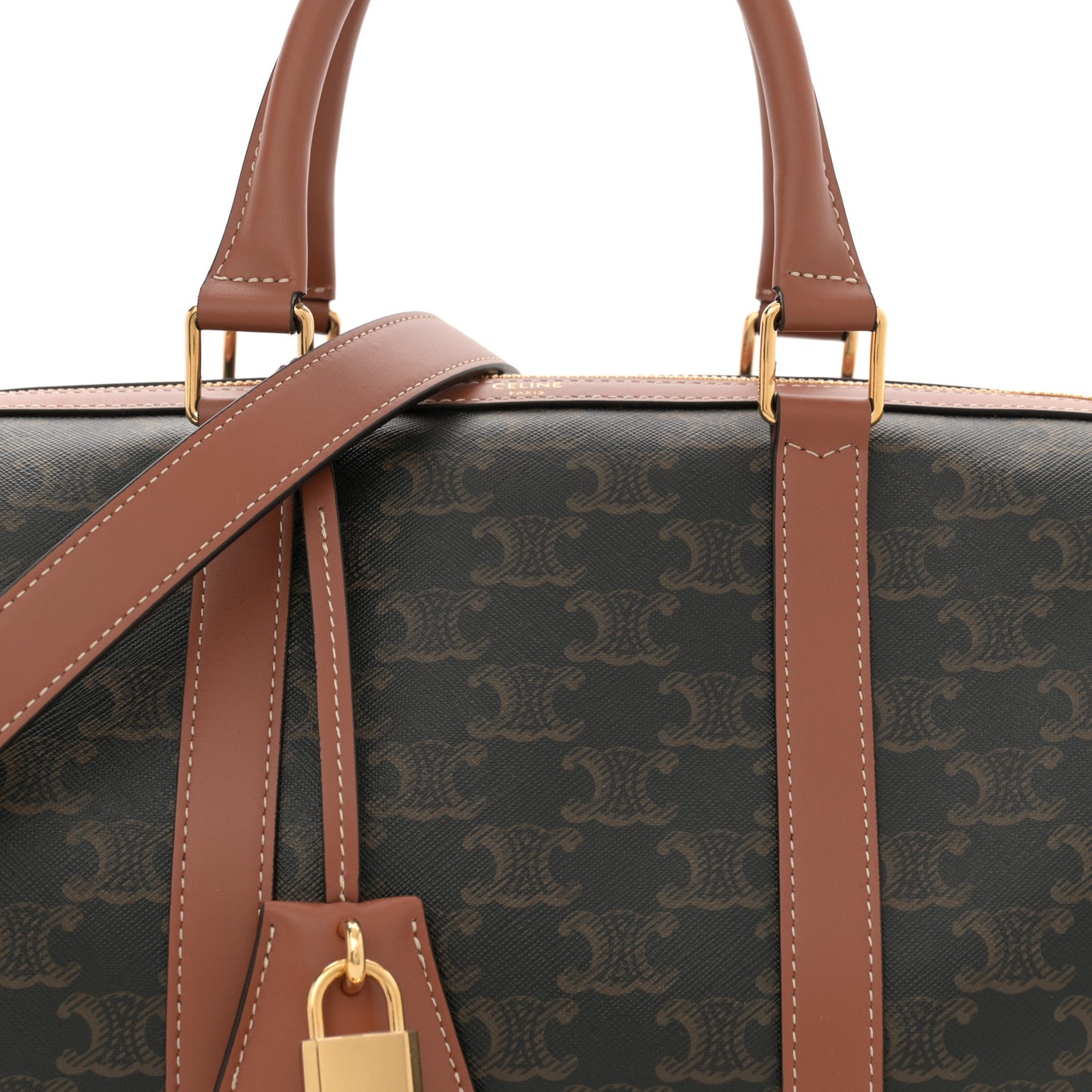 Triomphe Canvas Calfskin Large Boston Bag Tan