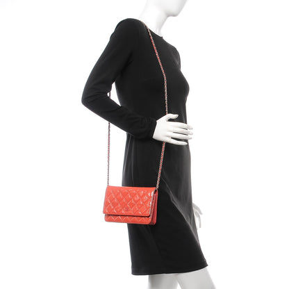 Chanel Patent Quilted Wallet On Chain WOC Coral 2 of 11