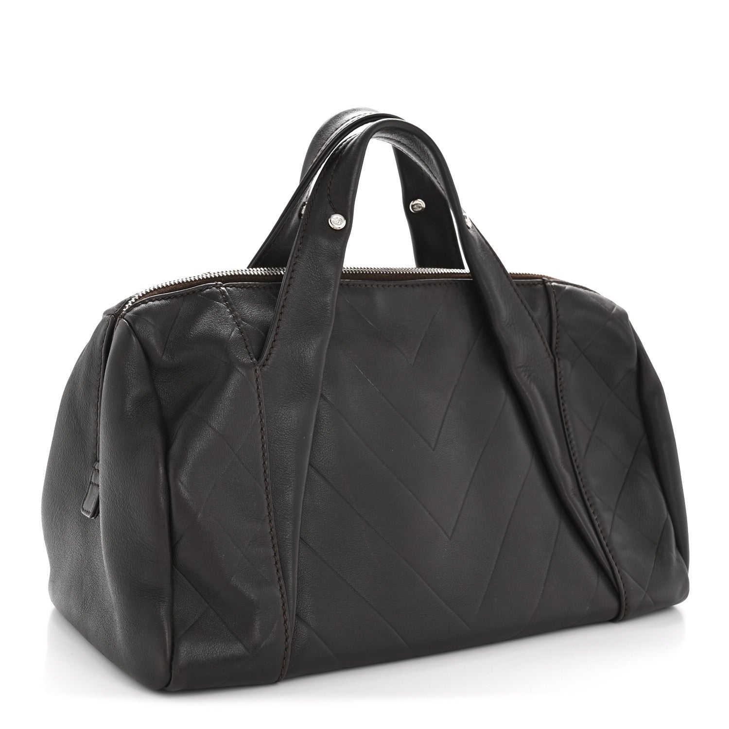 Chanel Calfskin Chevron CC All Day Long Boston Brown 3 of 13