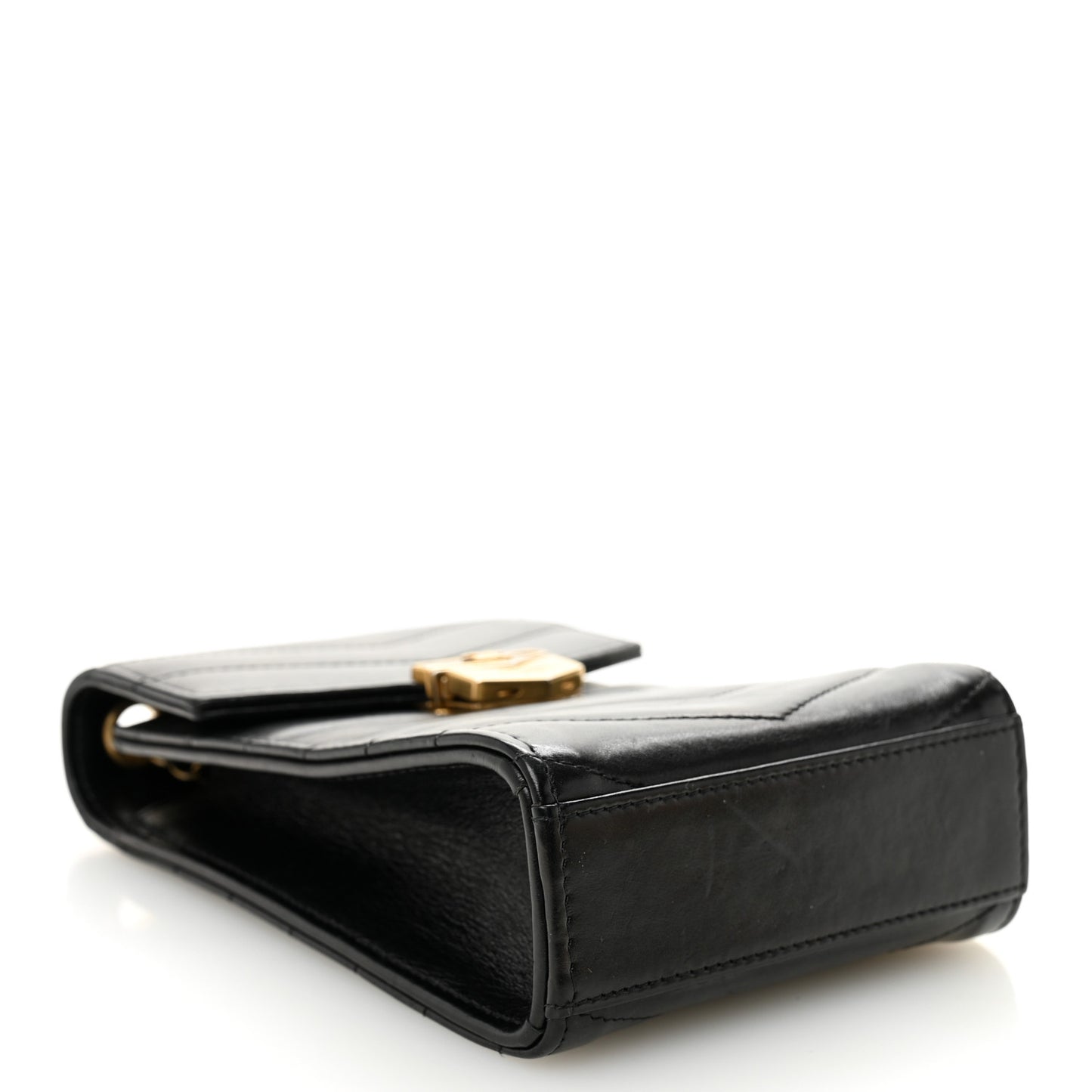 Calfskin Chevron Quilted Medal Mini Clutch With Chain  Black