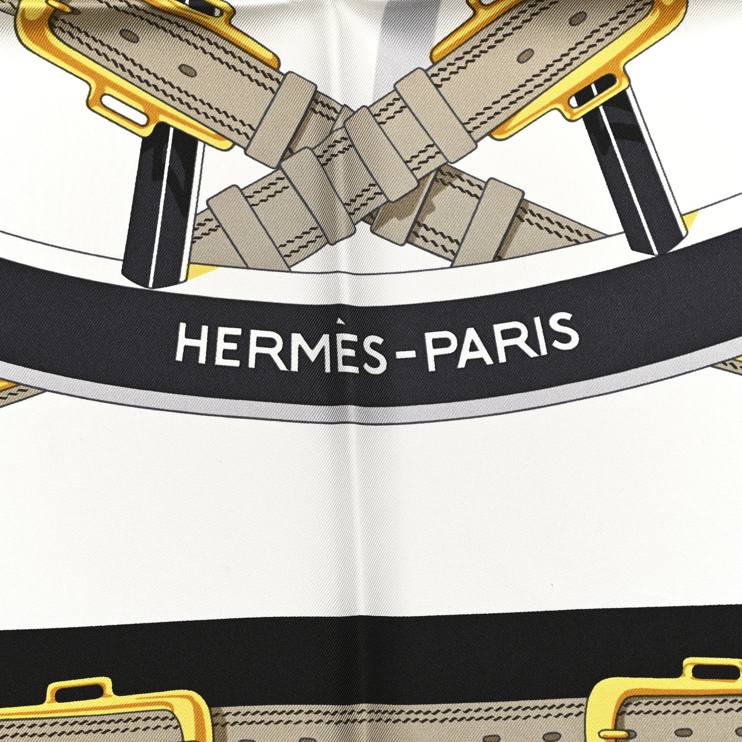 Hermes Silk En Roue Libre Scarf 90 White Black Gold 2 of 5