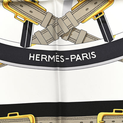 Hermes Silk En Roue Libre Scarf 90 White Black Gold 2 of 5