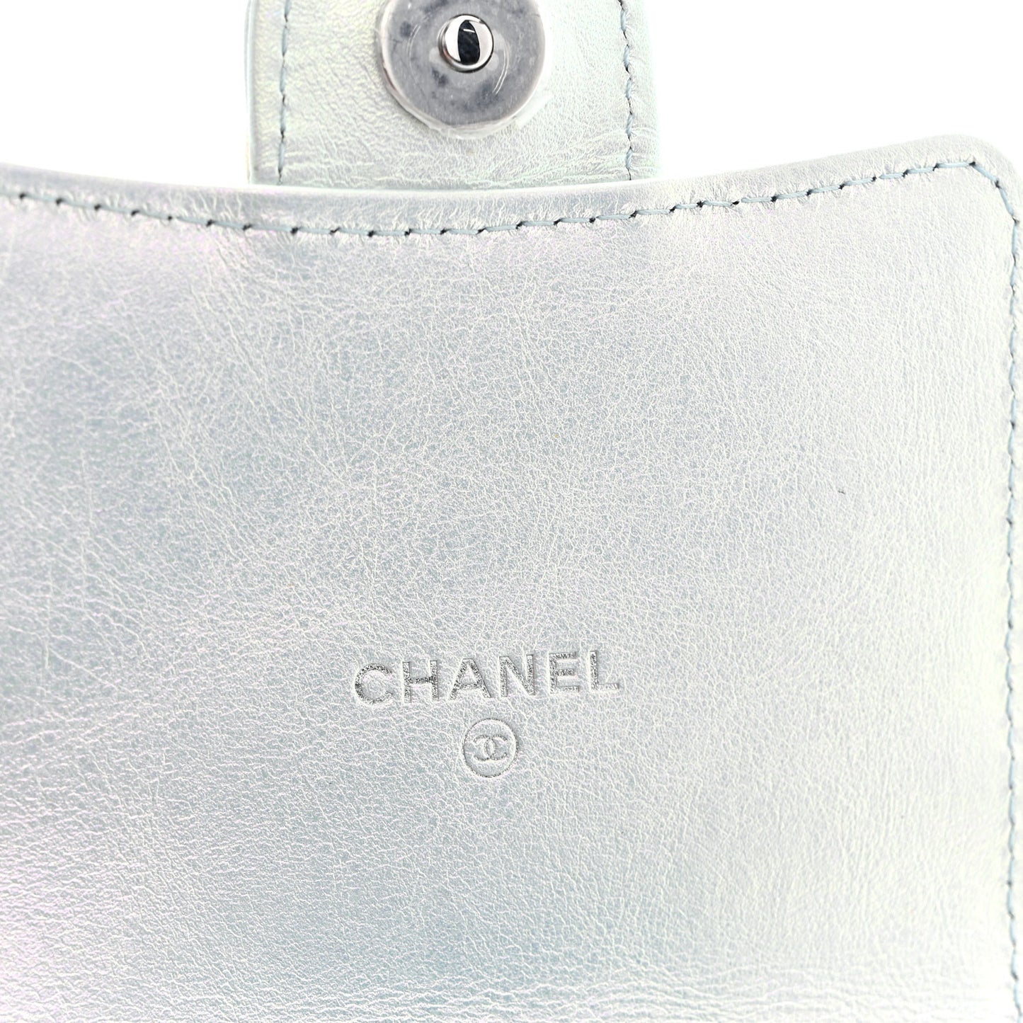 Iridescent Lambskin Quilted CC Phone Holder Blue