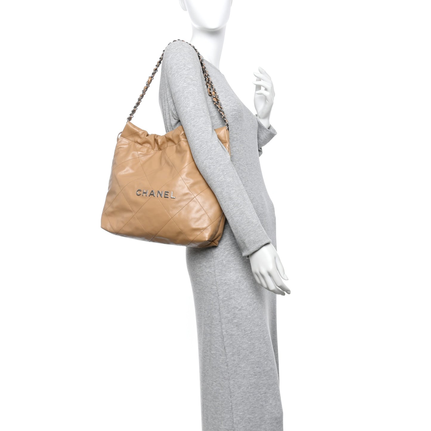 Shiny Calfskin Quilted Small Chanel 22 Beige