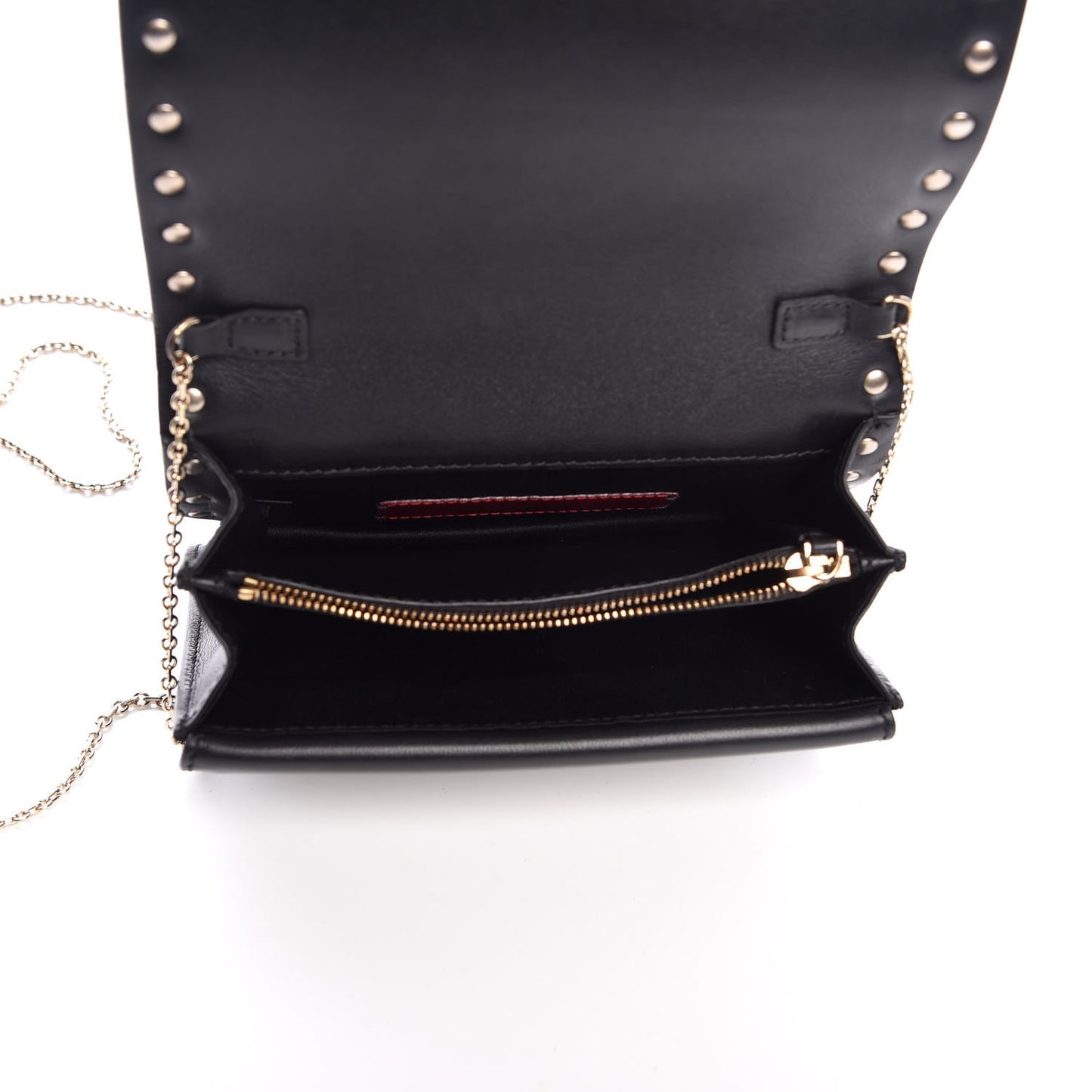 Calfskin Rockstud Wallet on Chain Black