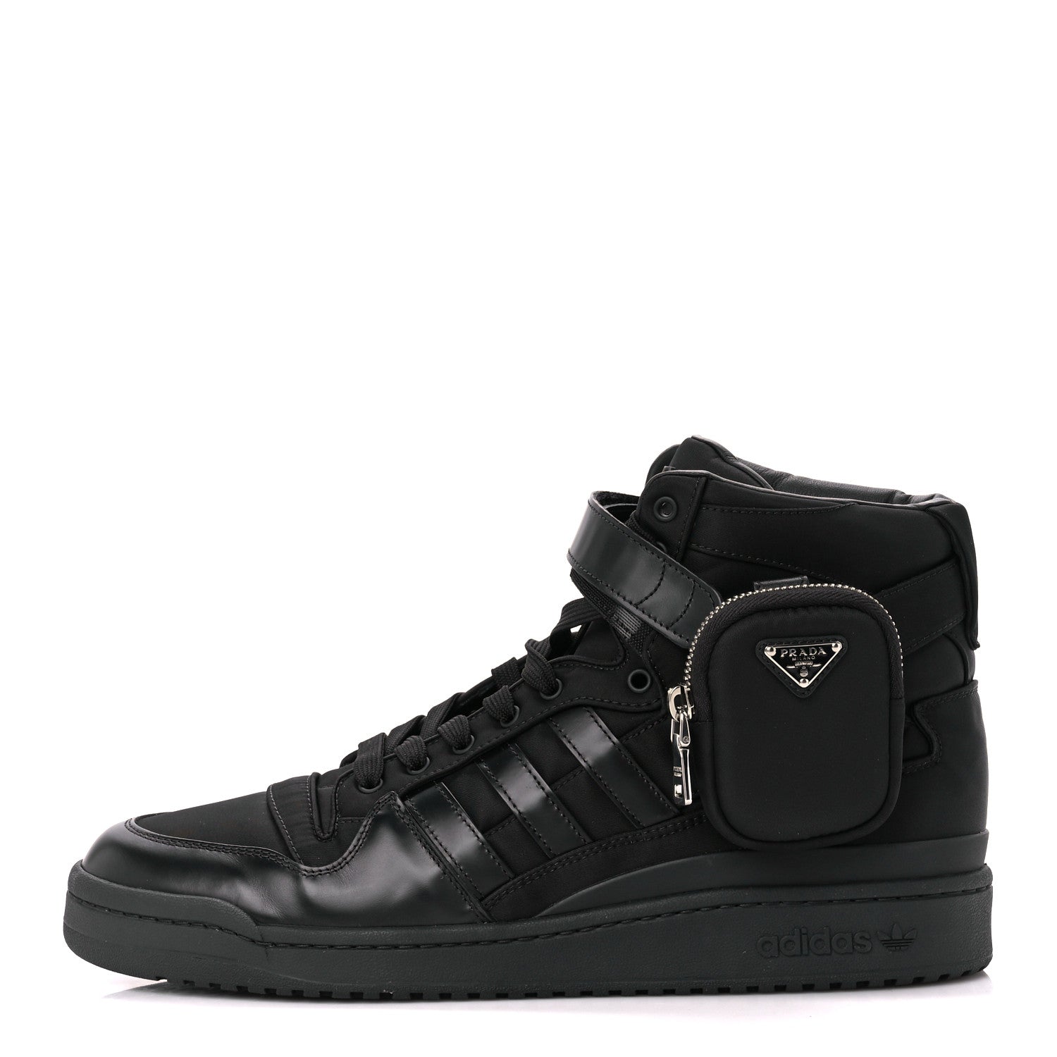 Prada X ADIDAS Re-Nylon Gabardine Metal Triangle Logo Mens Wheel Pouch Pocket High Top Sneakers 12.5 Black 1 of 8