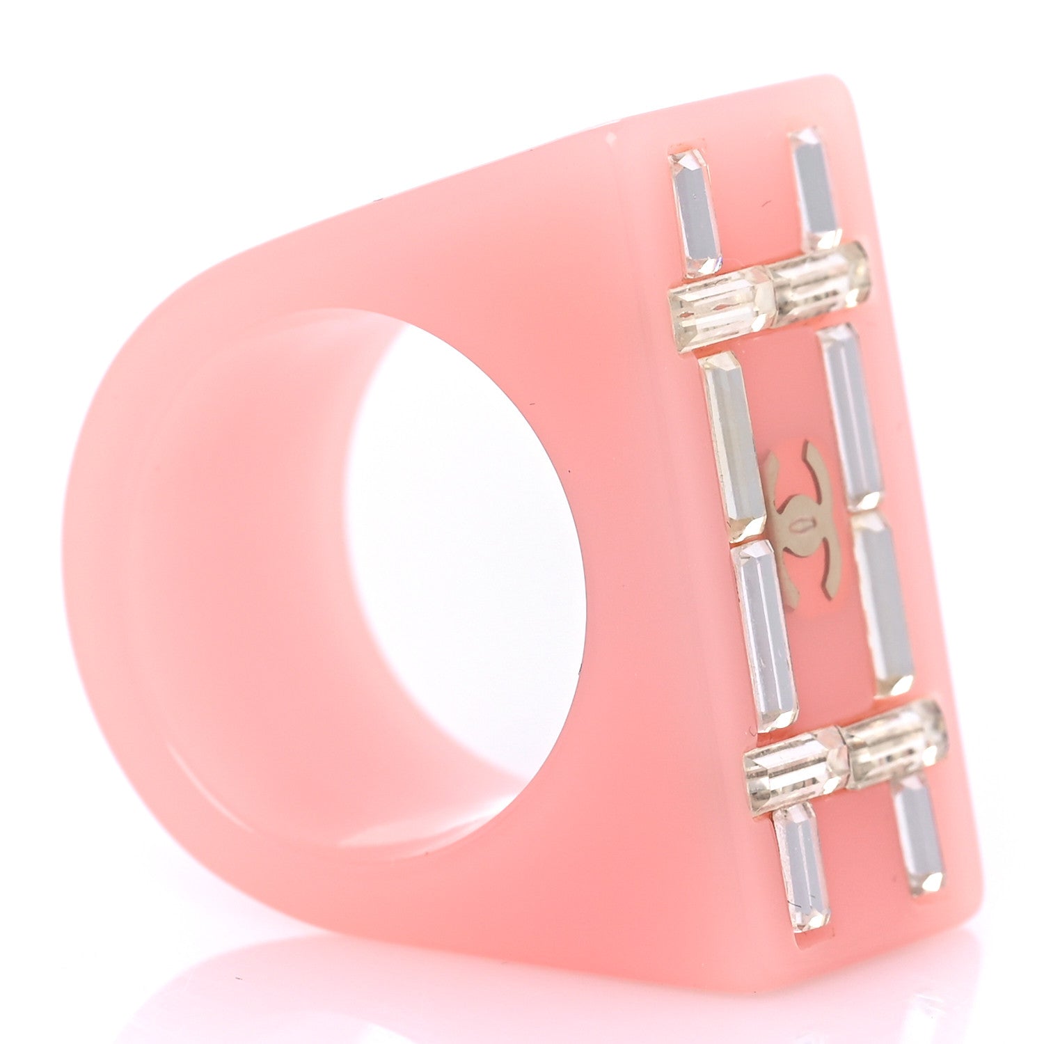 Chanel Resin Crystal Baguette CC Ring 7 Pink 5 of 8