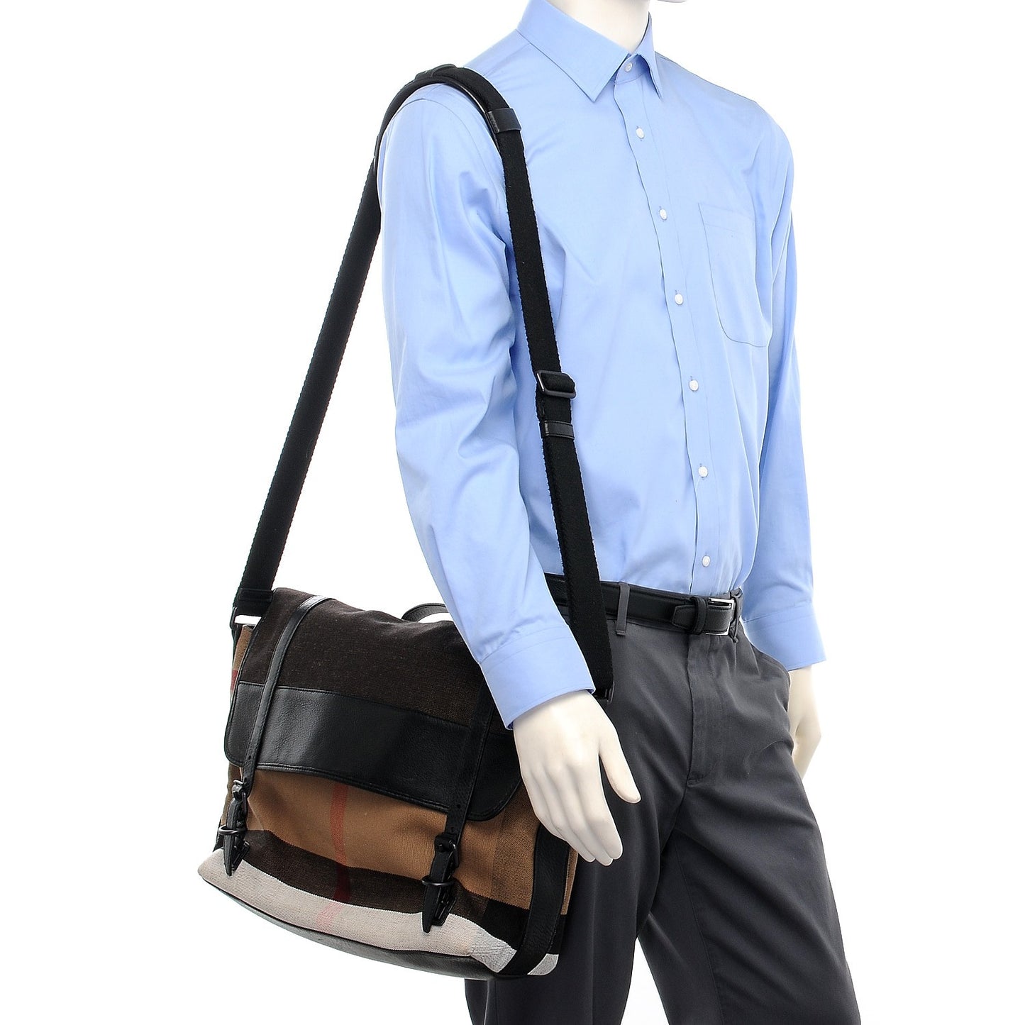 Brit Canvas Mega Check Grainy Calfskin Messenger Bag